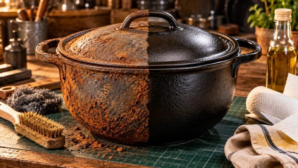 Cómo restaurar una sartén de hierro fundido oxidada
